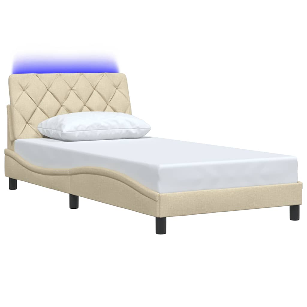 Sengeramme med LED uden madras 100x200 cm stof creme