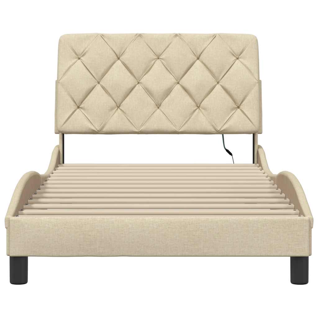 Sengeramme med LED uden madras 100x200 cm stof creme