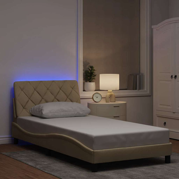 Sengeramme med LED uden madras 100x200 cm stof creme