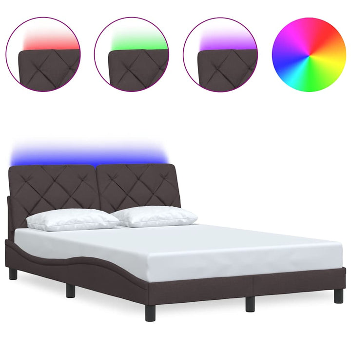 Sengeramme med LED uden madras 120x200 cm stof mørkebrun