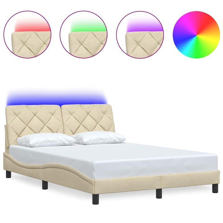 sengeramme med LED uden madras 120x200 cm stof cremefarvet