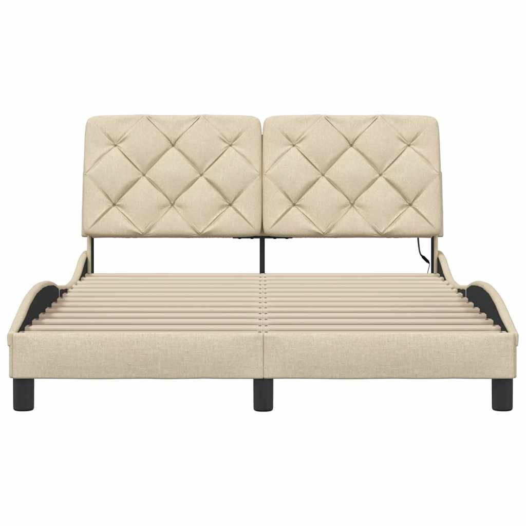 sengeramme med LED uden madras 120x200 cm stof cremefarvet