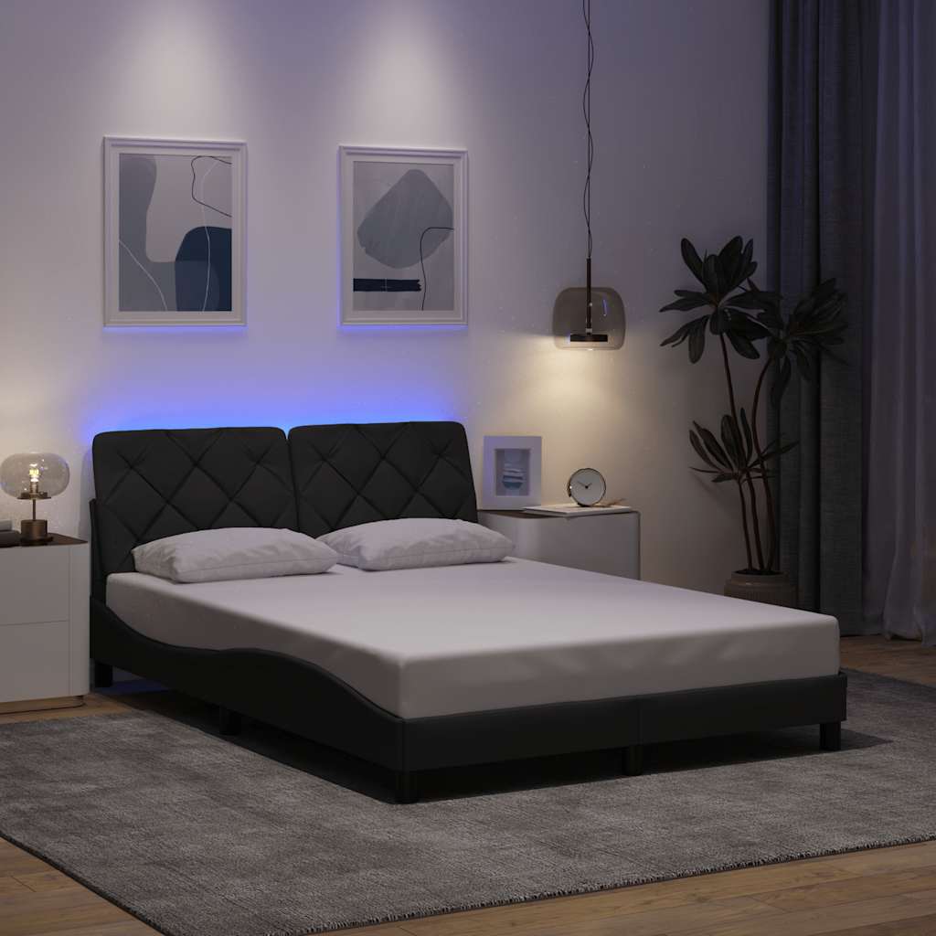sengeramme med LED uden madras 140x190 cm stof mørkegrå