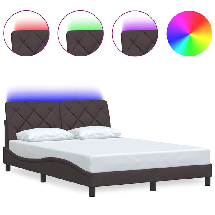 sengeramme med LED uden madras 140x190 cm stof mørkebrun