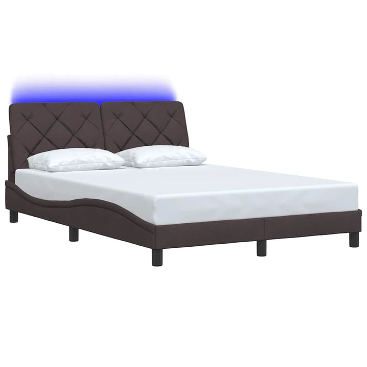 sengeramme med LED uden madras 140x190 cm stof mørkebrun