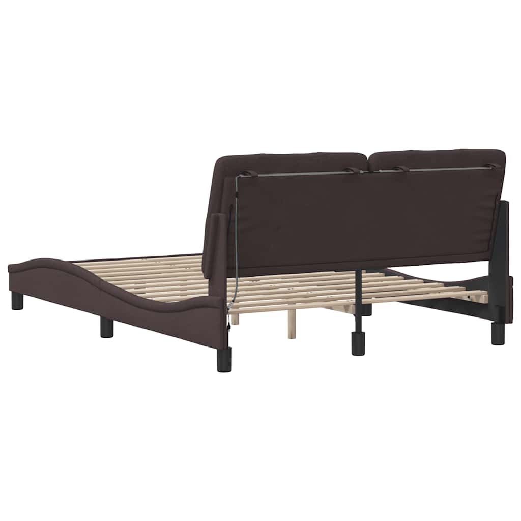 sengeramme med LED uden madras 140x190 cm stof mørkebrun