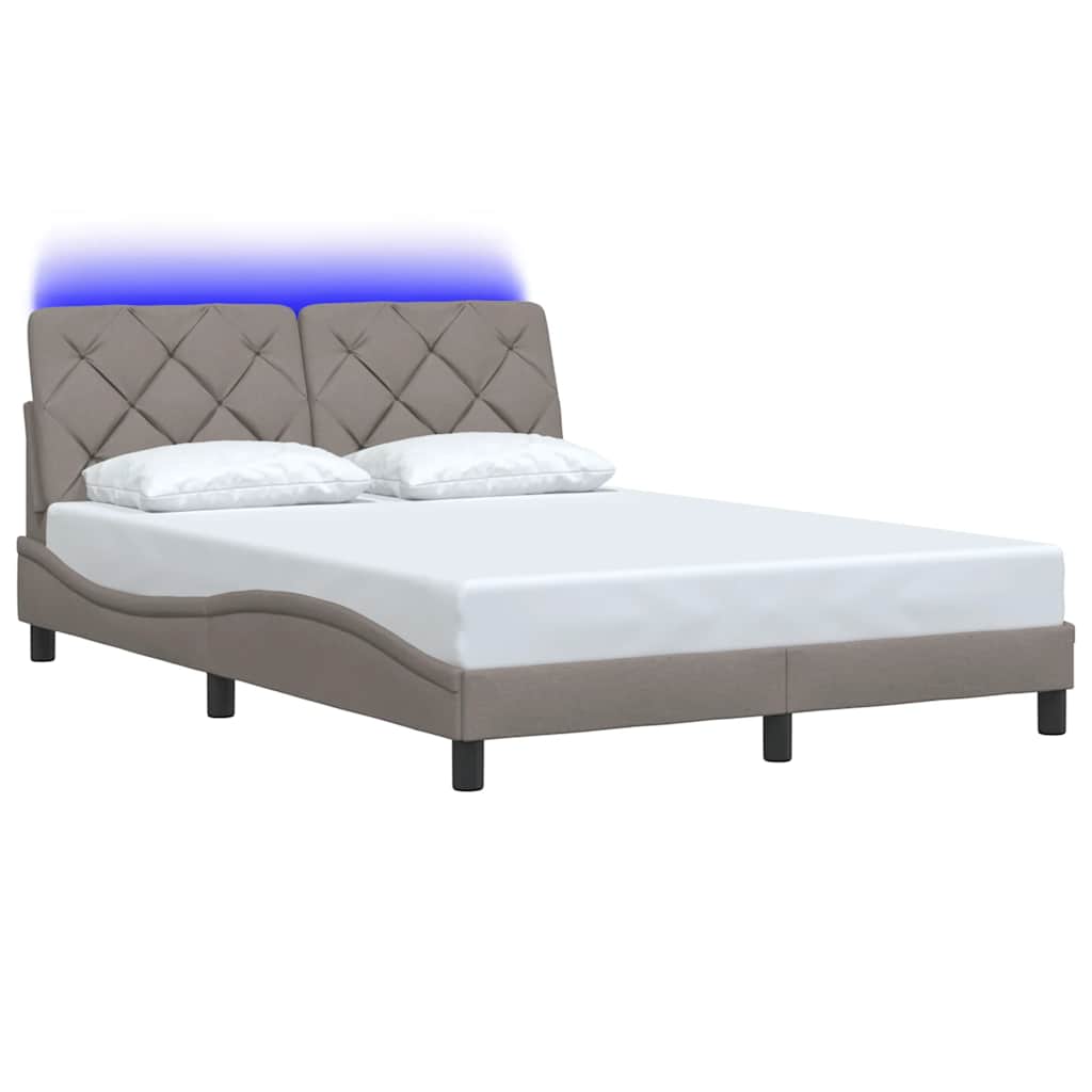 sengeramme med LED uden madras 140x190 cm stof gråbrun