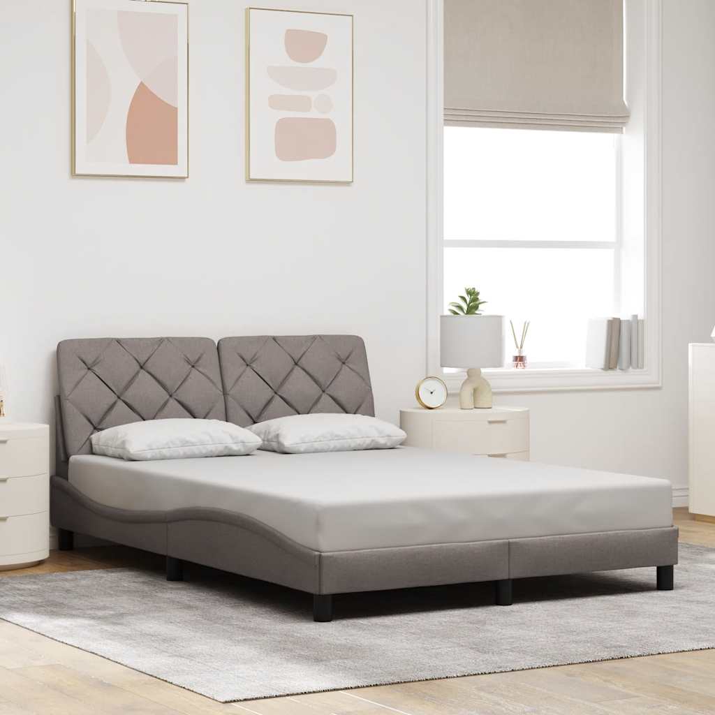 sengeramme med LED uden madras 140x190 cm stof gråbrun