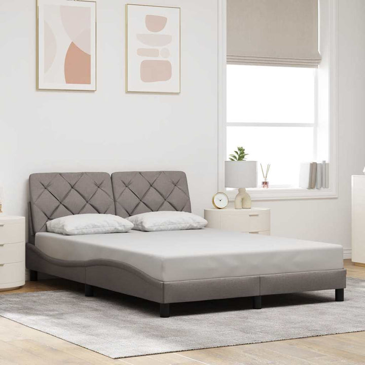 sengeramme med LED uden madras 140x190 cm stof gråbrun