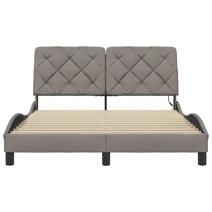 sengeramme med LED uden madras 140x190 cm stof gråbrun