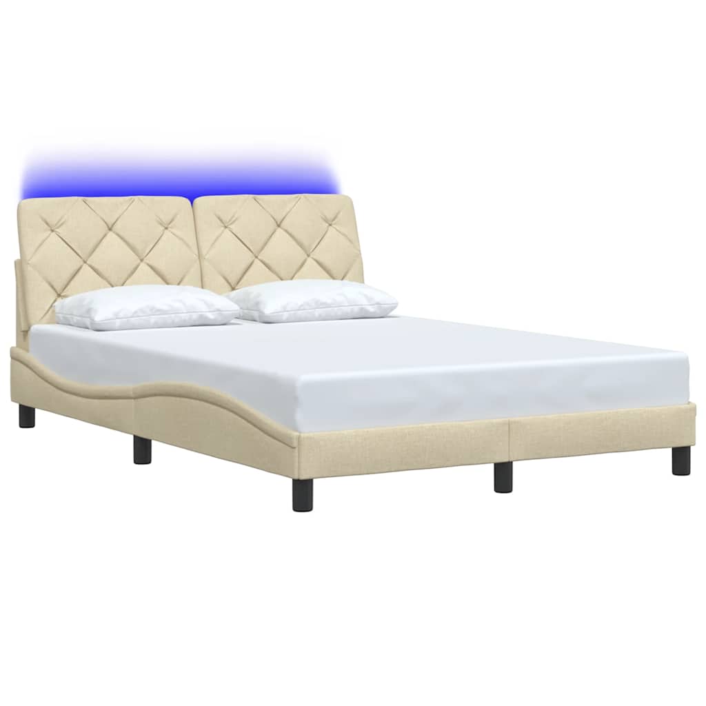 sengeramme med LED uden madras 140x190 cm stof cremefarvet