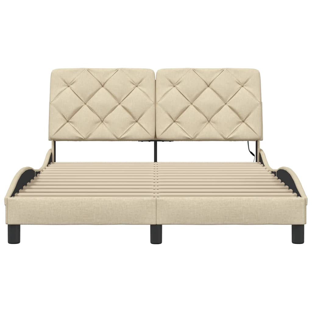 sengeramme med LED uden madras 140x190 cm stof cremefarvet