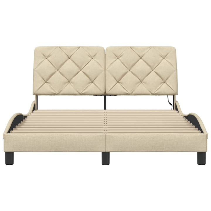 sengeramme med LED uden madras 140x190 cm stof cremefarvet