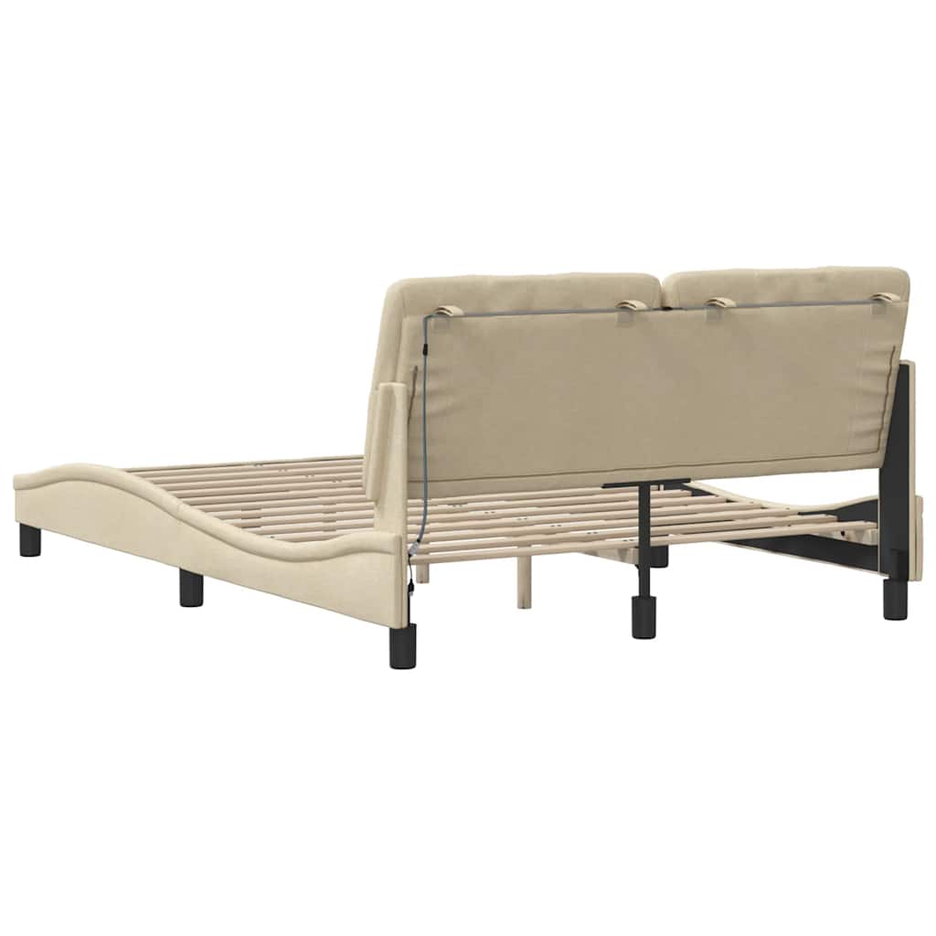 sengeramme med LED uden madras 140x190 cm stof cremefarvet