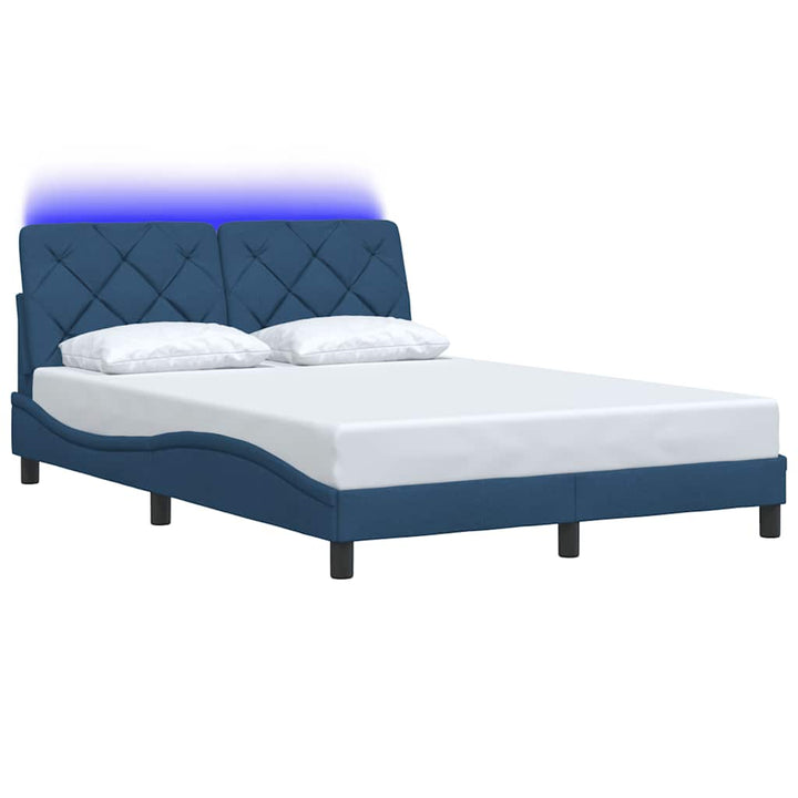 sengeramme med LED uden madras 140x190 cm stof blå