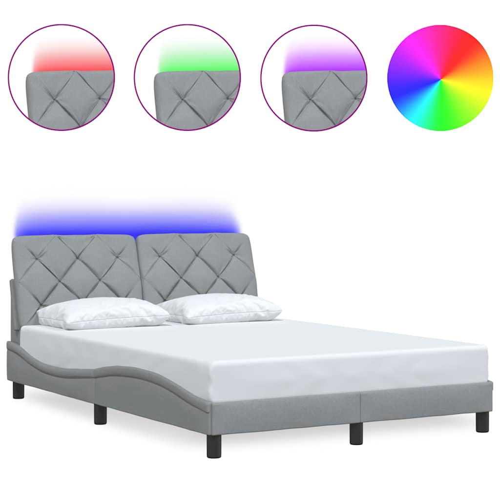 sengeramme med LED uden madras 140x200 cm stof lysegrå