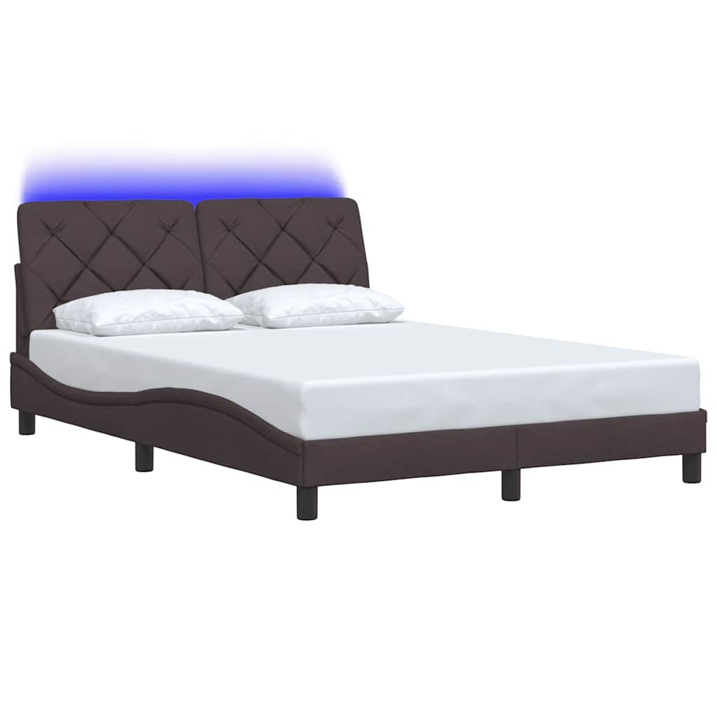 sengeramme med LED uden madras 140x200 cm stof mørkebrun