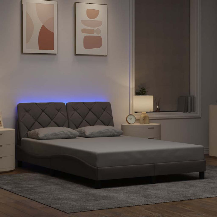 sengeramme med LED uden madras 140x200 cm stof gråbrun