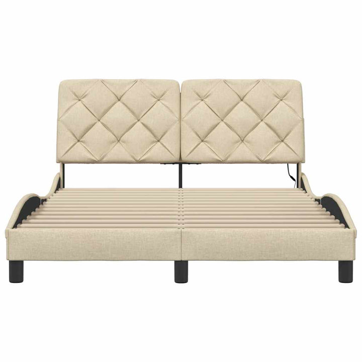 sengeramme med LED uden madras 140x200 cm stof cremefarvet