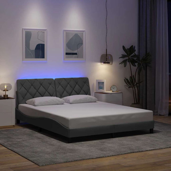 sengeramme med LED uden madras 160x200 cm stof lysegrå