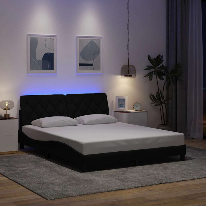 sengeramme med LED uden madras 160x200 cm stof sort