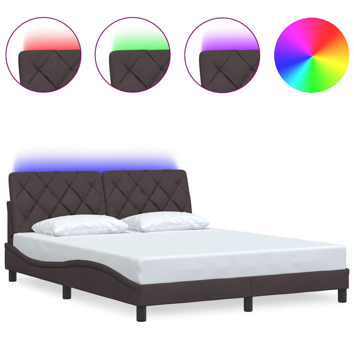 sengeramme med LED uden madras 160x200 cm stof mørkebrun