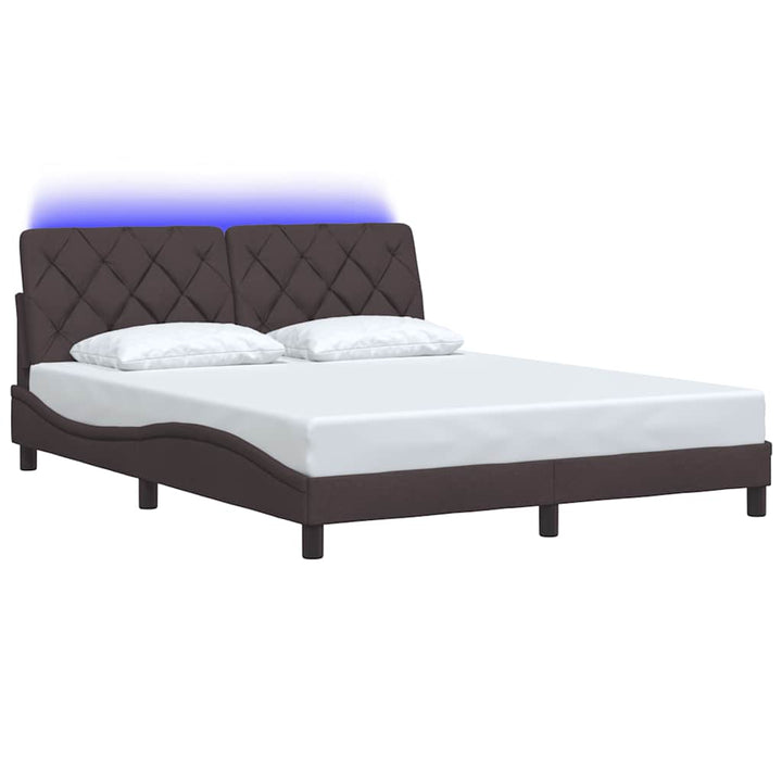 sengeramme med LED uden madras 160x200 cm stof mørkebrun