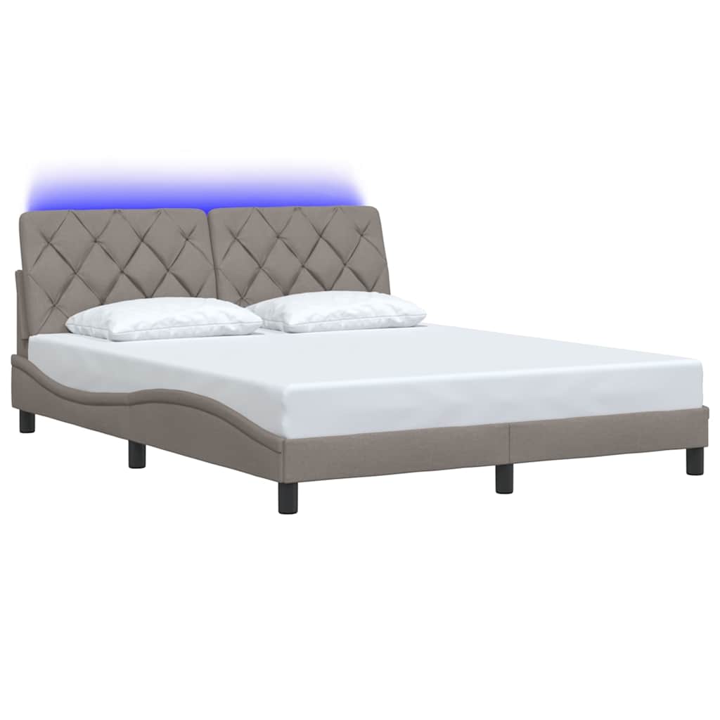 sengeramme med LED uden madras 160x200 cm stof gråbrun