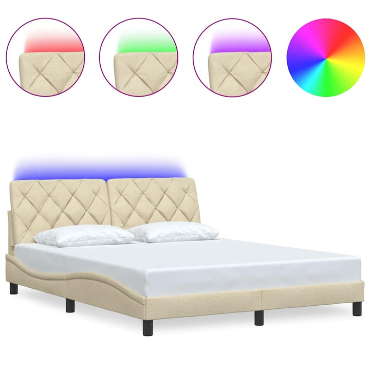 sengeramme med LED uden madras 160x200 cm stof cremefarvet