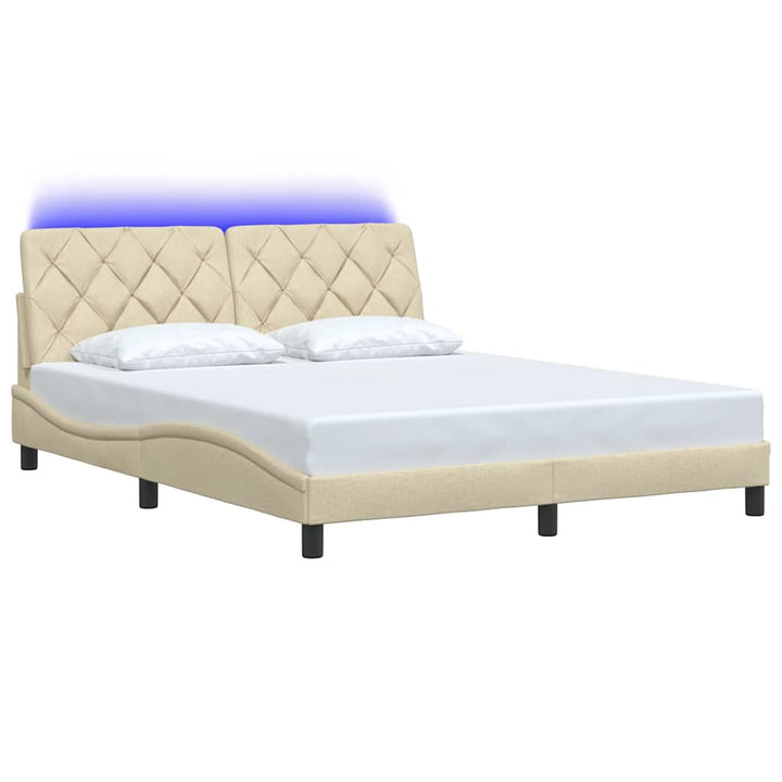 sengeramme med LED uden madras 160x200 cm stof cremefarvet