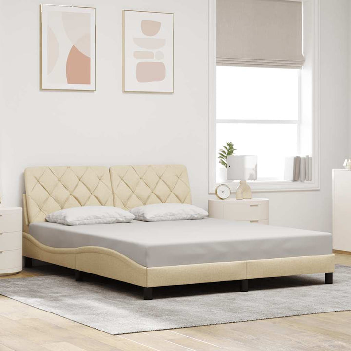 sengeramme med LED uden madras 160x200 cm stof cremefarvet