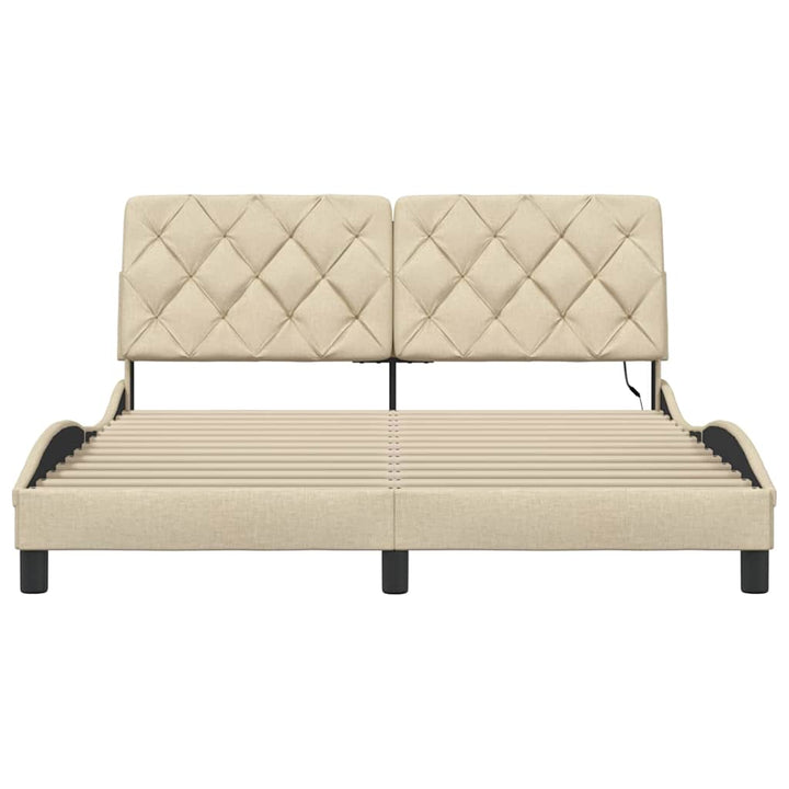 sengeramme med LED uden madras 160x200 cm stof cremefarvet