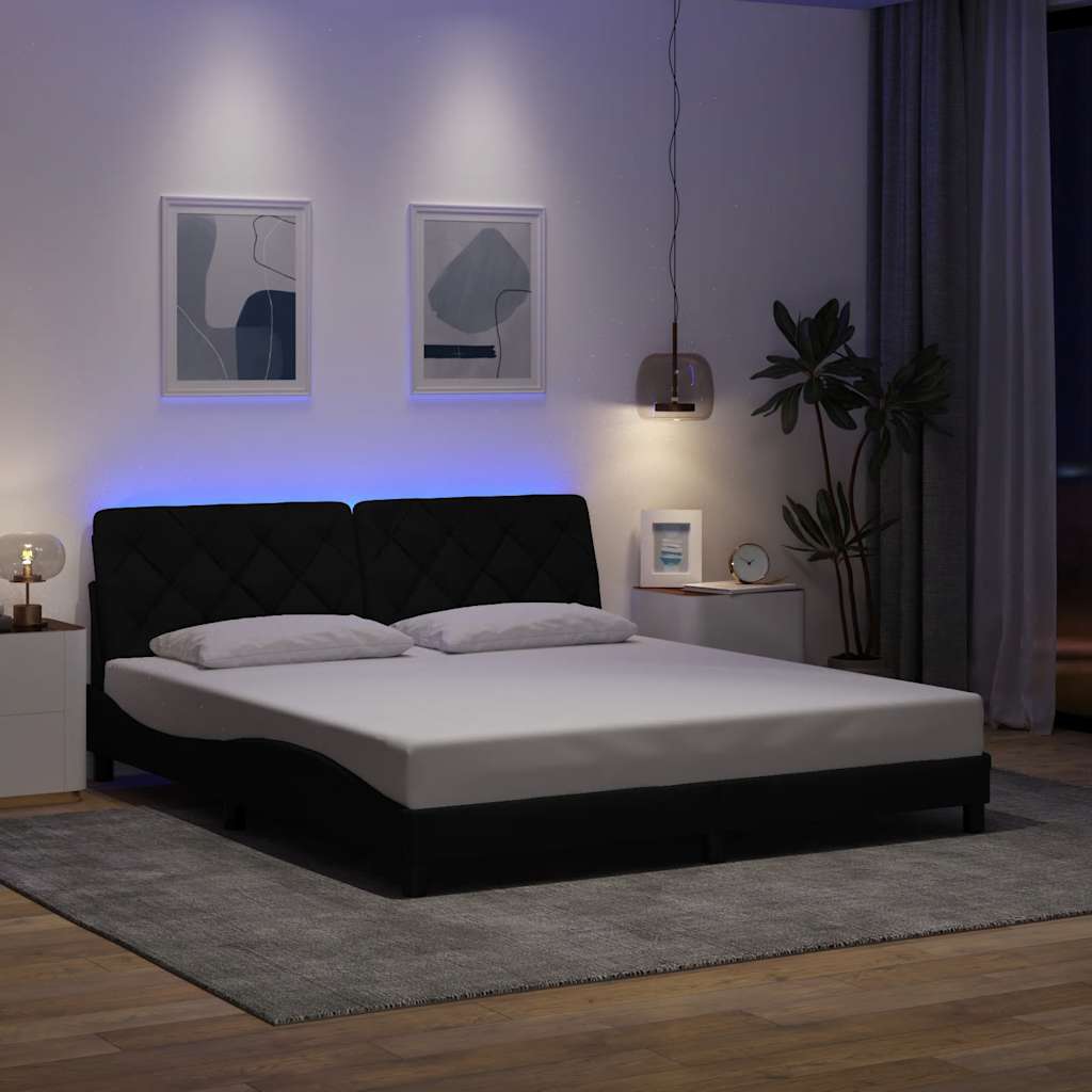 sengeramme med LED uden madras 180x200 cm stof sort