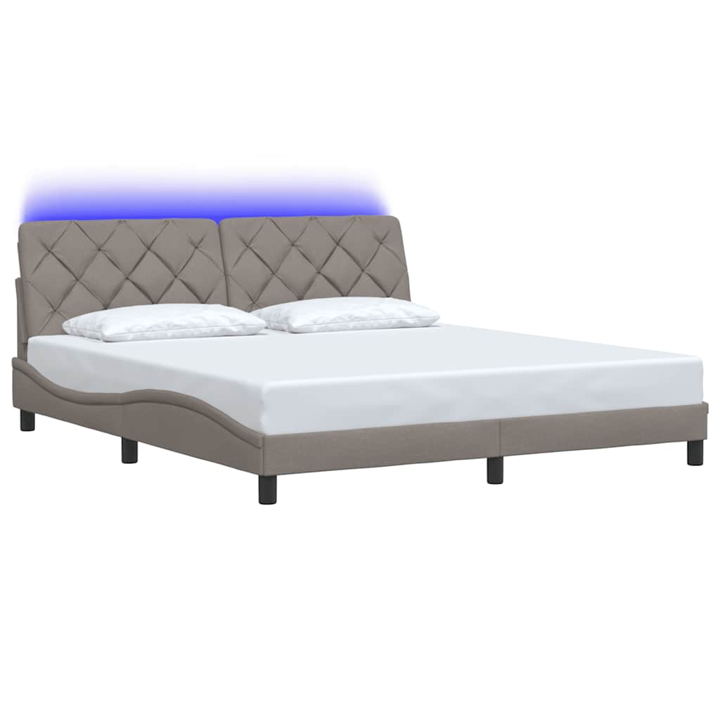 sengeramme med LED uden madras 180x200 cm stof gråbrun