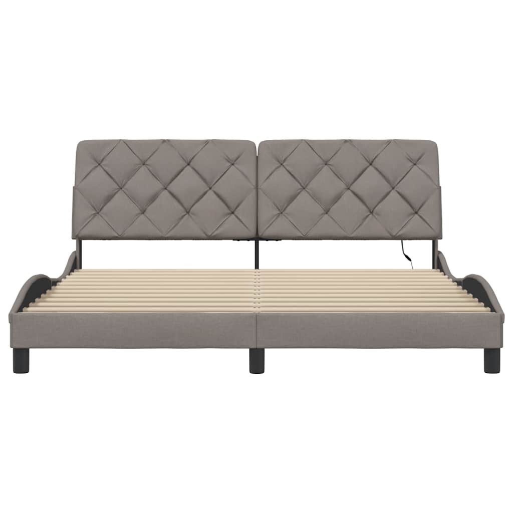 sengeramme med LED uden madras 180x200 cm stof gråbrun