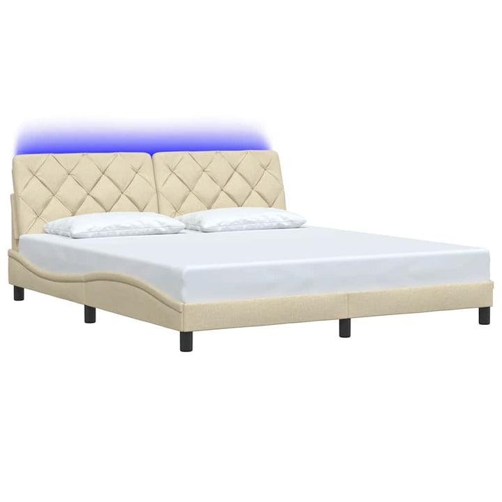 sengeramme med LED uden madras 180x200 cm stof cremefarvet