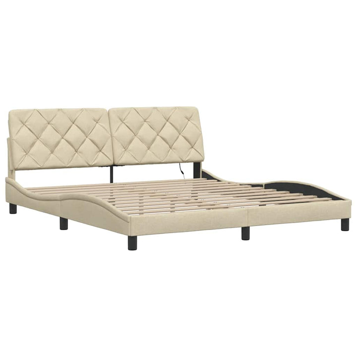 sengeramme med LED uden madras 180x200 cm stof cremefarvet