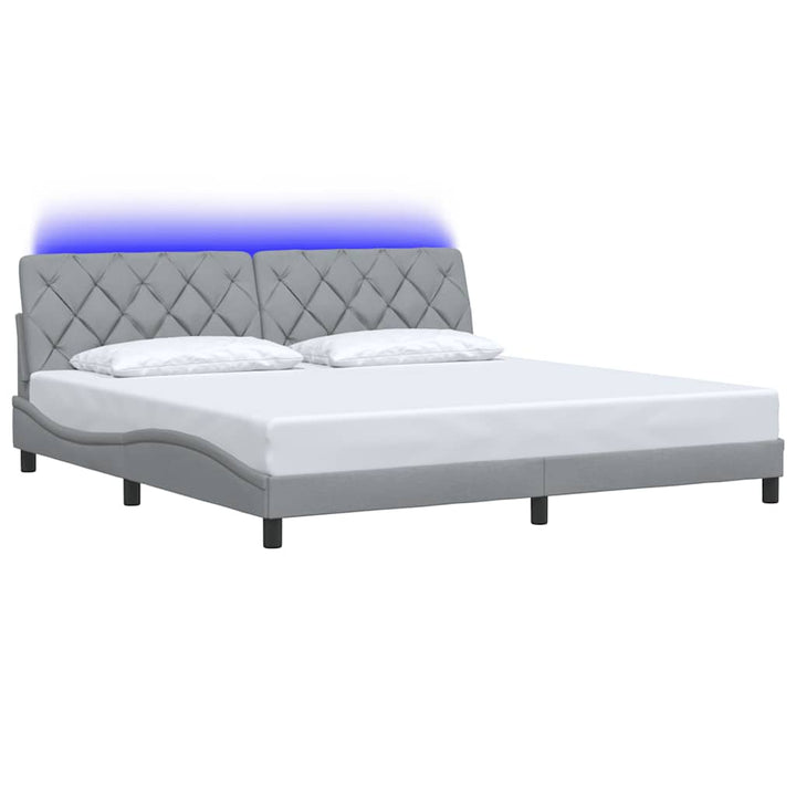 sengeramme med LED uden madras 200x200 cm stof lysegrå