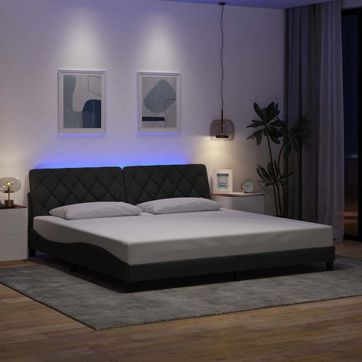 sengeramme med LED uden madras 200x200 cm stof mørkegrå