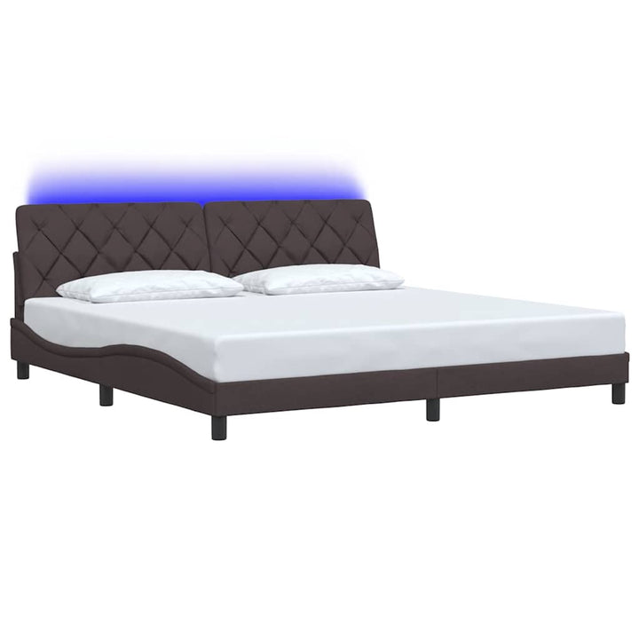 sengeramme med LED uden madras 200x200 cm stof mørkebrun