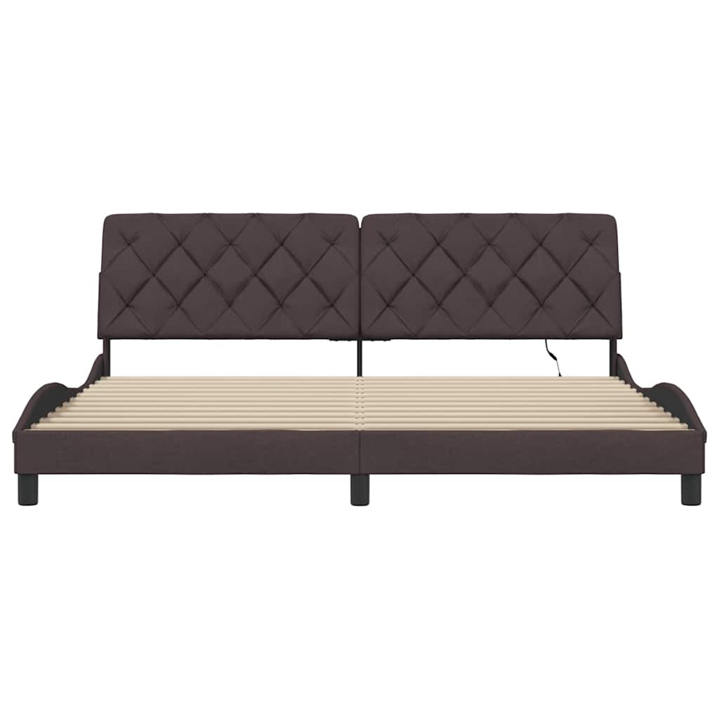 sengeramme med LED uden madras 200x200 cm stof mørkebrun