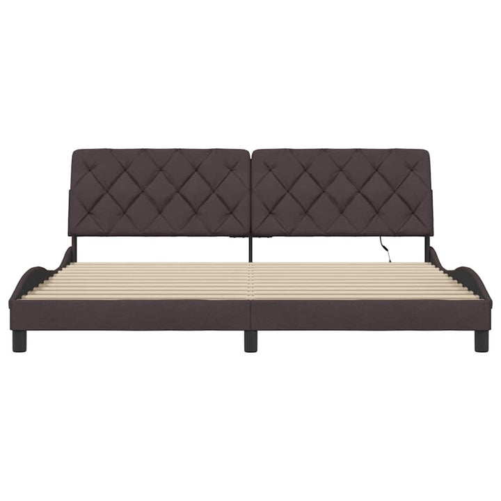 sengeramme med LED uden madras 200x200 cm stof mørkebrun