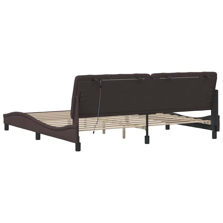 sengeramme med LED uden madras 200x200 cm stof mørkebrun