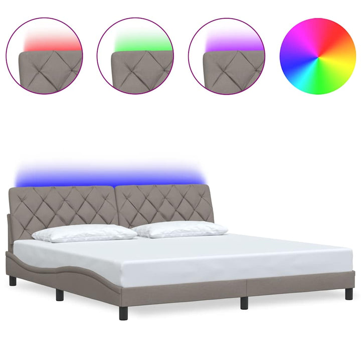 sengeramme med LED uden madras 200x200 cm stof gråbrun