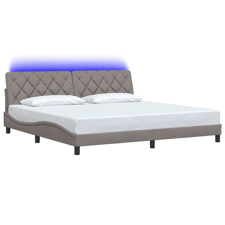 sengeramme med LED uden madras 200x200 cm stof gråbrun