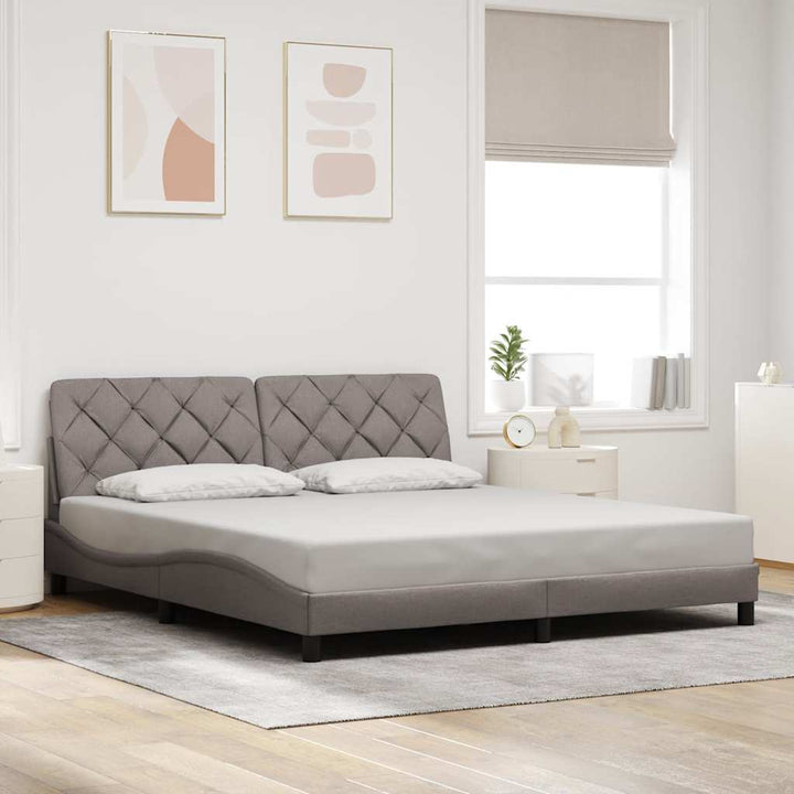 sengeramme med LED uden madras 200x200 cm stof gråbrun