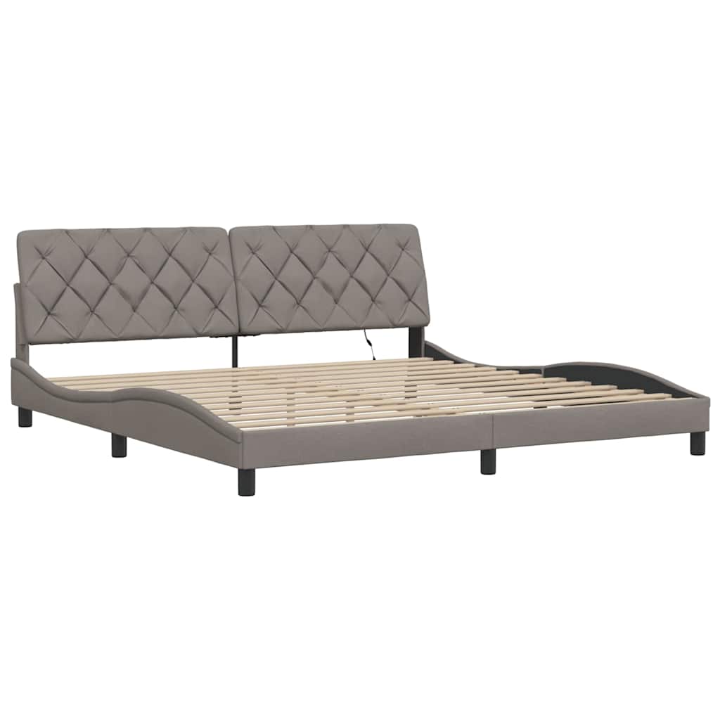 sengeramme med LED uden madras 200x200 cm stof gråbrun