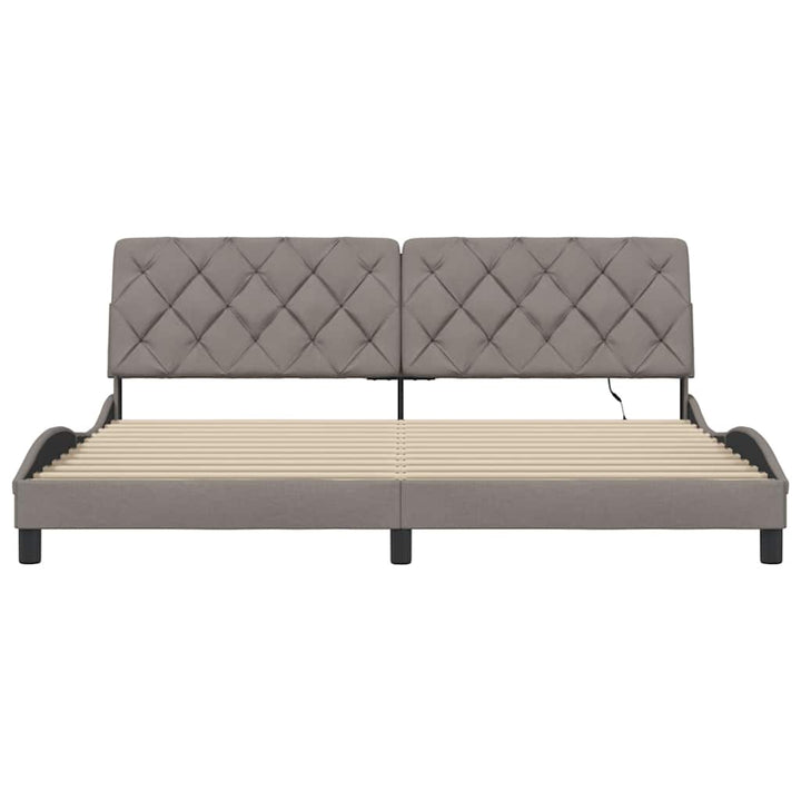 sengeramme med LED uden madras 200x200 cm stof gråbrun