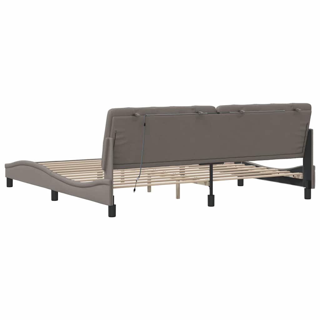 sengeramme med LED uden madras 200x200 cm stof gråbrun