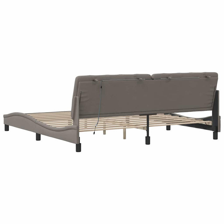 sengeramme med LED uden madras 200x200 cm stof gråbrun